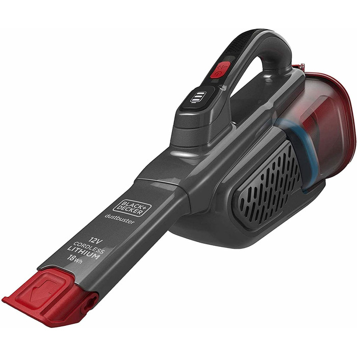 Пилосос ручний акумуляторний BLACK+DECKER Lithium Dustbuster BHHV315J, 12 В, 20 AW, циклонний, безмішковий, з висувною щілинною насадкою, титан/червоний, 500 мл
