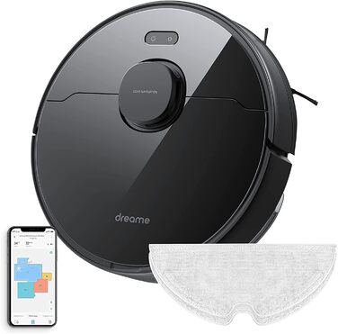 Робот-пилосос Dreame D9 Max з лазерною навігацією, 4000Па, функцією вологого прибирання, 150 хв автономної роботи, керування через додаток та Alexa, розпізнавання килимів, чорний