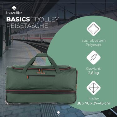 Дорожня сумка на колесах Travelite Basics Duffle L, 98-119 л, 70 см, Зелено-помаранчева