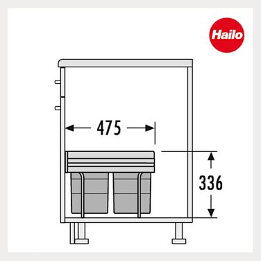 Контейнер для сміття Hailo 3641500 Raumspar-Tandem 2x18 л, для шаф від 40 см, роздільне сортування, монтаж на підлогу, пластик світло-сірий