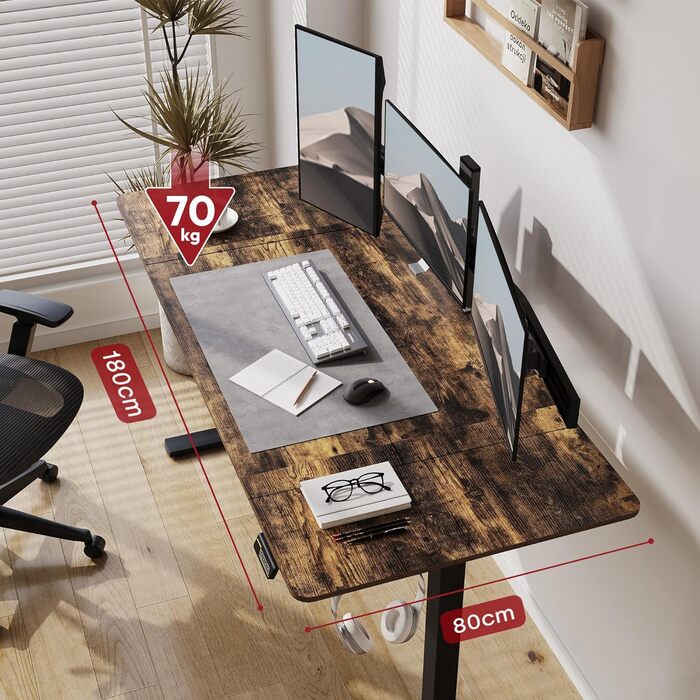 SANODESK Ергономічний електричний стіл 180x80 см, регульований письмовий стіл для роботи сидячи-стоячи з пам’яттю, комп’ютерний стіл, коричневий