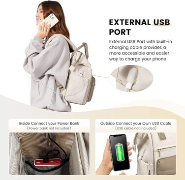 Жіночий рюкзак LOVEVOOK 15,6'' для ноутбука з USB, водонепроникний, для школи, університету, роботи та подорожей, бежево-хакі