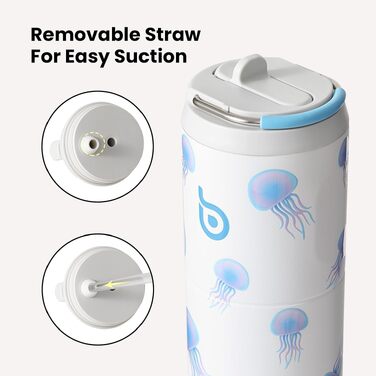 Термопляшка для води Stupid Jellyfish 750 мл з трубочкою, кришкою та ручкою, герметична, BPA-free, з подвійними стінками (дизайн: Корова)