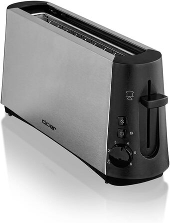 Тостер Cloer 3810 довгий слот, 880 Вт, для 2 тостів, функція для сірого хліба, насадка для булочок, корпус з нержавіючої сталі