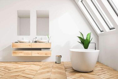 Косметичний відро для сміття VMbathrooms 3 л, сірий матовий, з бамбуковою кришкою, педаллю та функцією Soft Close для ванної кімнати