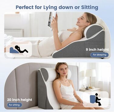 Подушка для читання в ліжку та на дивані з піною Memory Foam, ергономічна спинка, регульована клиноподібна подушка для підтримки спини під час відпочинку, ігор, читання або перегляду телевізора