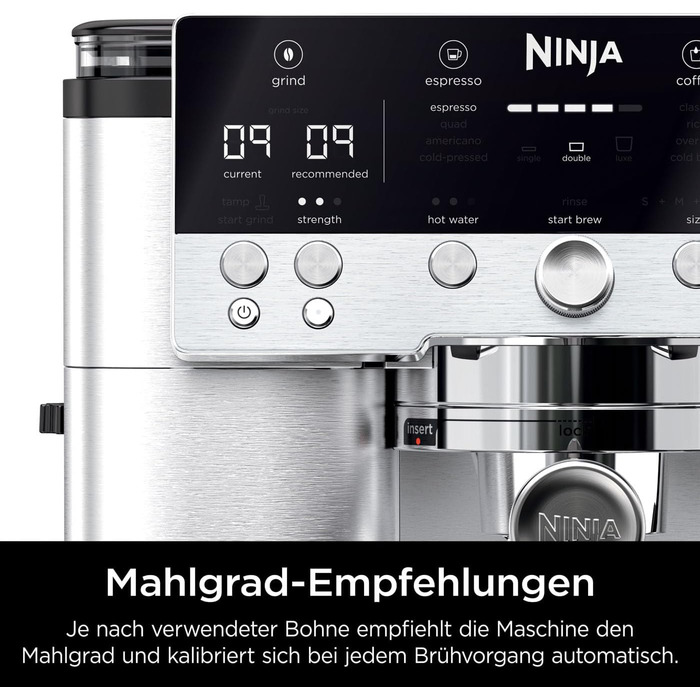 Кавомашина Ninja Luxe Premier 3-в-1 з млинком і капучинатором, для латте, капучино, еспресо, холодної кави, 4 режими спінювання, срібляста, ES601EU, євро-штекер