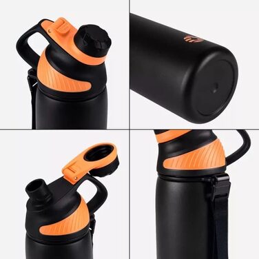 Спортивна термопляшка Fjbottle з нержавіючої сталі з магнітною кришкою, герметична та без BPA, для води та газованих напоїв, чорна, 400 мл
