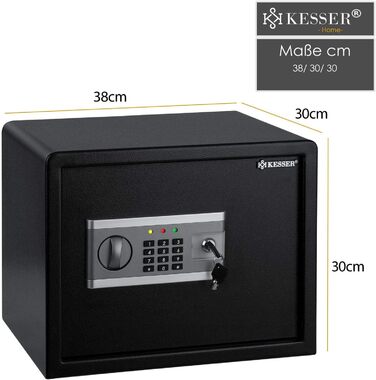 Електронний сейф KESSER® | 38x30x30 см | Вбудована батарея | Сейф з цифровим замком | 3-х рівнева замикаюча система | Настінний/підлоговий сейф | Сейф для дому | Внутрішнє освітлення | Чорний |