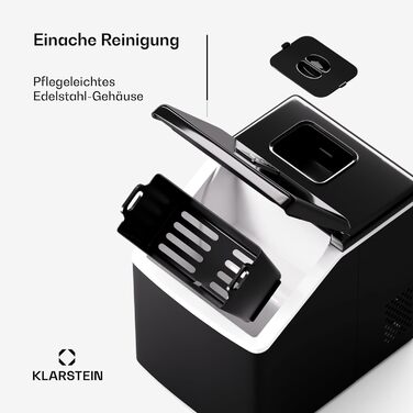 Льодогенератор Klarstein, нерж. сталь, 13 кг/24 год, сенсорний екран, прозорі кубики льоду, енергоефективний, для вечірок, чорний