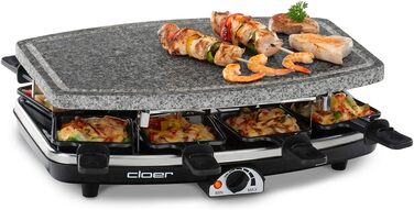 Раклетниця Cloer 6430 з натурального каменю, 1200 Вт, 8 антипригарних форм з теплоізольованими ручками, суцільна плита