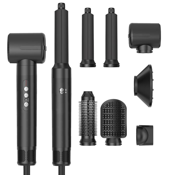 UKLISS Airstyler Pro 7 в 1: Фен-щітка з дифузором, 1400 Вт, професійний стайлер для сушіння, завивки та випрямлення волосся, чорно-золотий