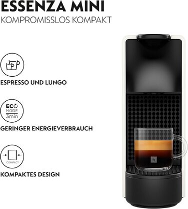 Кавомашина Nespresso Essenza Mini Krups для еспресо та лунго, 19 бар, біла - компактна модель XN1101