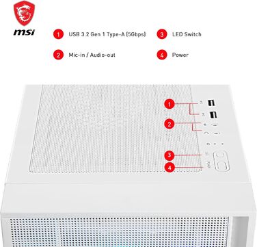 Корпус для ПК MSI MAG Forge 320R Airflow White ATX, підтримка RTX 40, ARGB підсвітка, магнітний пиловий фільтр, загартоване скло, USB 3.2