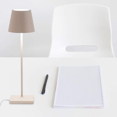 Zafferano Poldina Pro бездротова LED-настільна лампа, сенсорний димер, акумуляторна, IP65, алюміній, 38 см, для дому та вулиці, пісочний колір