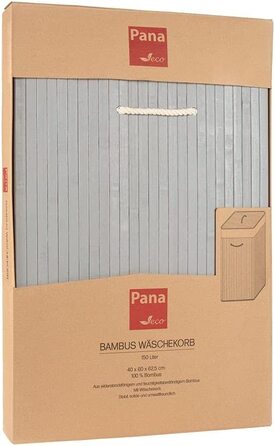 Бамбуковий кошик для білизни з кришкою PANA ECO, 72 л, складний, сірий, для ванної кімнати