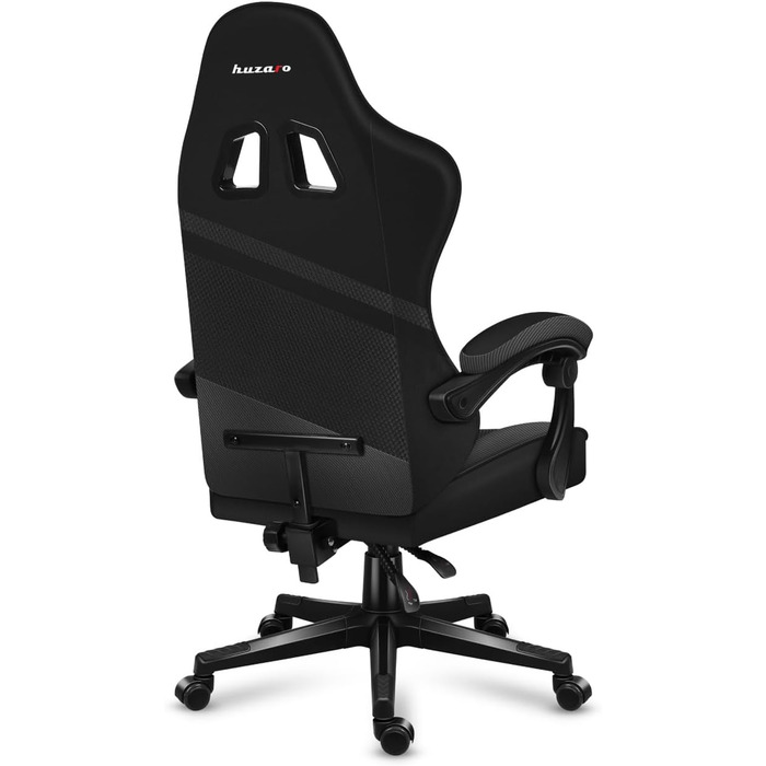 Ігрове крісло huzaro Force 4.4 Carbon, ергономічне, з підголівником і ломбардною подушкою, до 130 кг, регулювання висоти, тканина та екошкіра, чорне