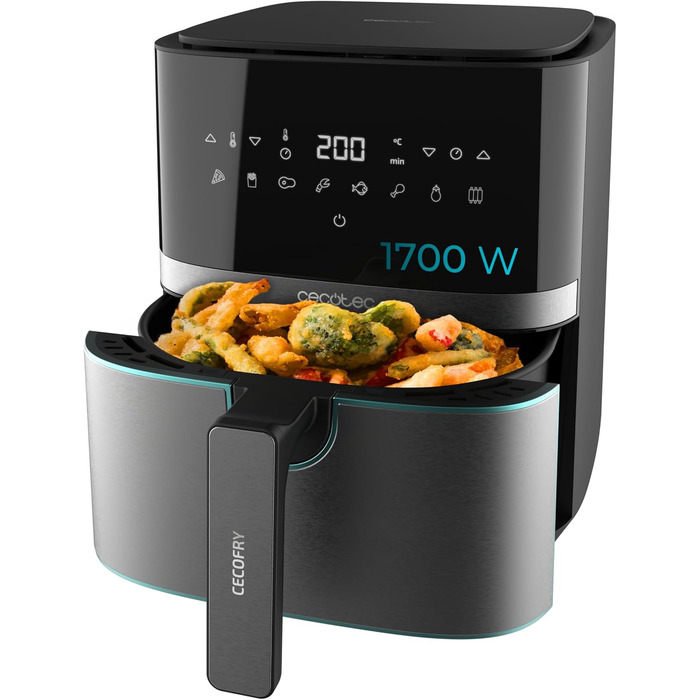 Фритюрниця без олії Cecotec Cecofry Full Pro 5500, 5.5 л, 1700 Вт, 8 режимів, PerfectCook, Touchpad, нержавіюча сталь