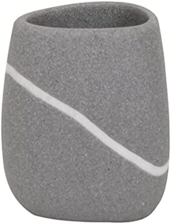 Набір аксесуарів для ванної MSV Stone Zen, 3 предмети, полірезин, сірий – дозатор для мила, мильниця, стакан для зубних щіток