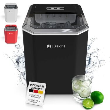 Льодогенератор Juskys IceOracle, компактний, 12 кг/день, червоний, для коктейлів, швидке приготування льоду 6-13 хв, великий контейнер