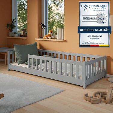 Дитяче ліжко Kids Collective Kinderbett з бортиками та ламелями, 80x180 см, сірий, для дітей від 4 до 18 років