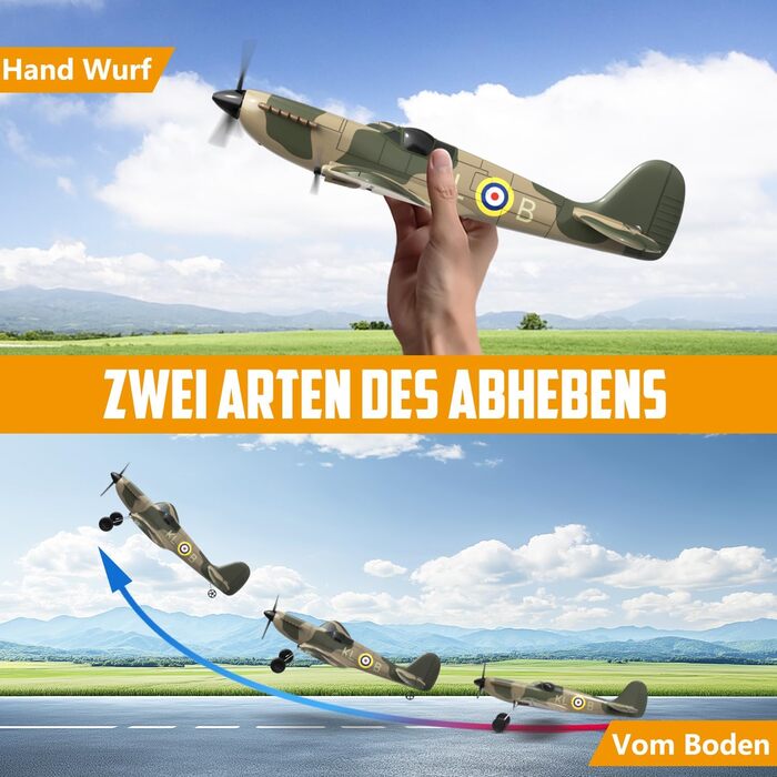 RC літак Hawk's Work Spitfire 2.4GHz - радіокерований винищувач для дітей та початківців, готовий до польоту, 6-осьовий гіростабілізатор
