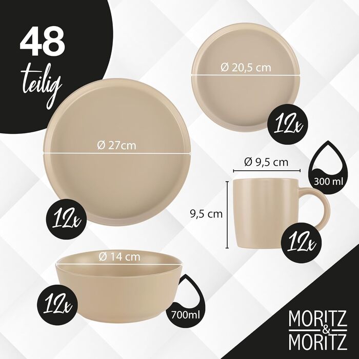 Набір кавових чашок Moritz & Moritz NORDIC, 6 шт., 300 мл, кераміка, бежевий, 48 предметів
