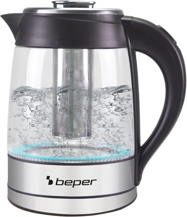 Електрочайник Beper BB.103, 1.8 л, чорний, скло