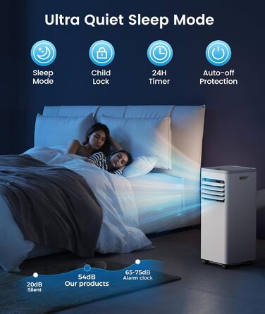 Мобільний кондиціонер Electactic 9000 BTU 3-в-1: з осушувачем, вентилятором, дистанційним керуванням та таймером на 24 години (Преміум білий)