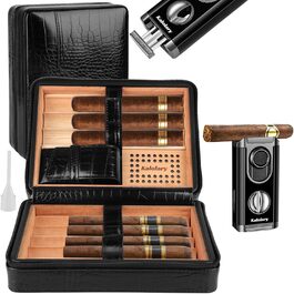 Вишуканий вологозбережувач для сигар Kalolary з різаком, портативний дорожній футляр для сигар з кедрової деревини, вміщує до 8 сигар, чудовий подарунок для чоловіків (Чорний)