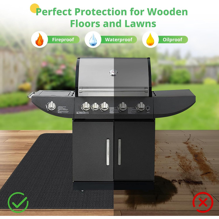 Захисний килимок для гриля UBeesize Grillmatte 132x193 см, вогнетривкий, для тераси, саду, чорний