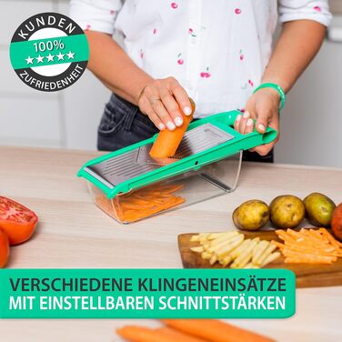 Овочерізка терка з нержавіючої сталі Freegreen Germany з V-подібним лезом та контейнером для збору, з тримачем для овочів