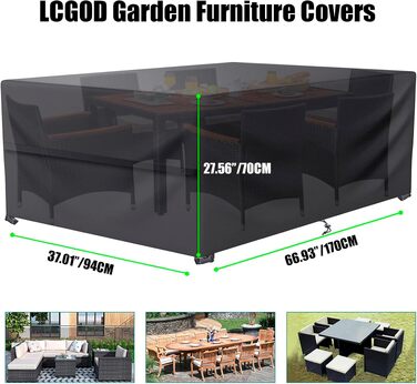 Чохол захисний для садових меблів водонепроникний 600D Oxford 170x94x70 см
