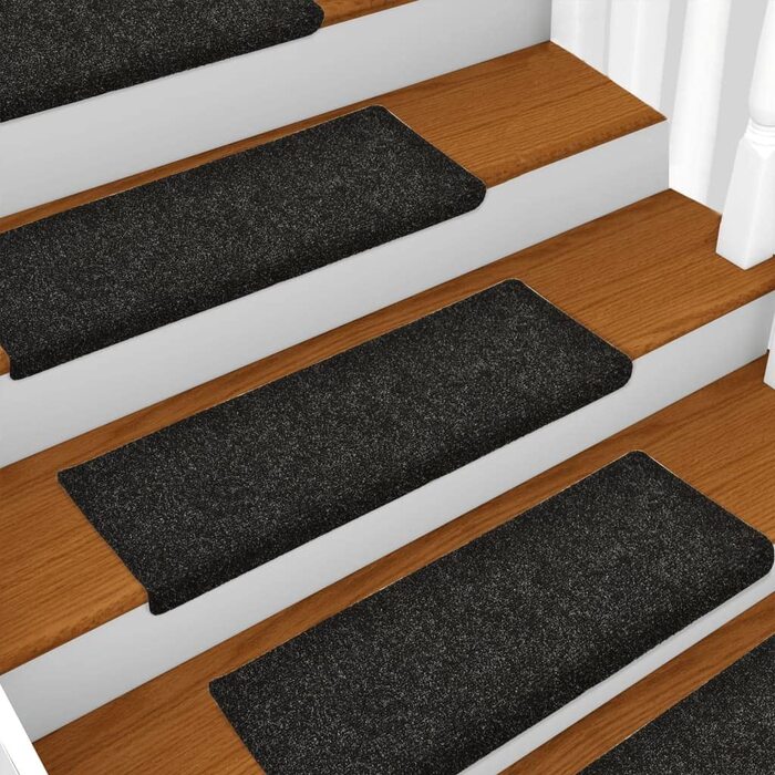 Комплект сходових килимків vidaXL 10 шт, чорні, 65x21x4 см, самоклеючі, голкопробивний фліс, захист для сходів