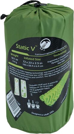 Туристичний килимок Klymit Static V для кемпінгу та походів, зелений