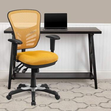 Ергономічне офісне крісло Flash Furniture, жовтогаряче, з регульованими підлокітниками, мультифункціональний комп'ютерний стілець, 68.6x64.8x112.4 см