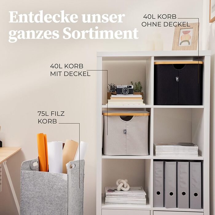 HENNEZ Кошик для зберігання IKEA Кошики, сумісні з IKEA KALLAX Полиця - Кошик для зберігання дров Малий антрацит - Коробка для зберігання Полиця Кошик для зберігання - Паперова коробка Повстяний кошик Складний кошик для білизни (40 л, чорний)