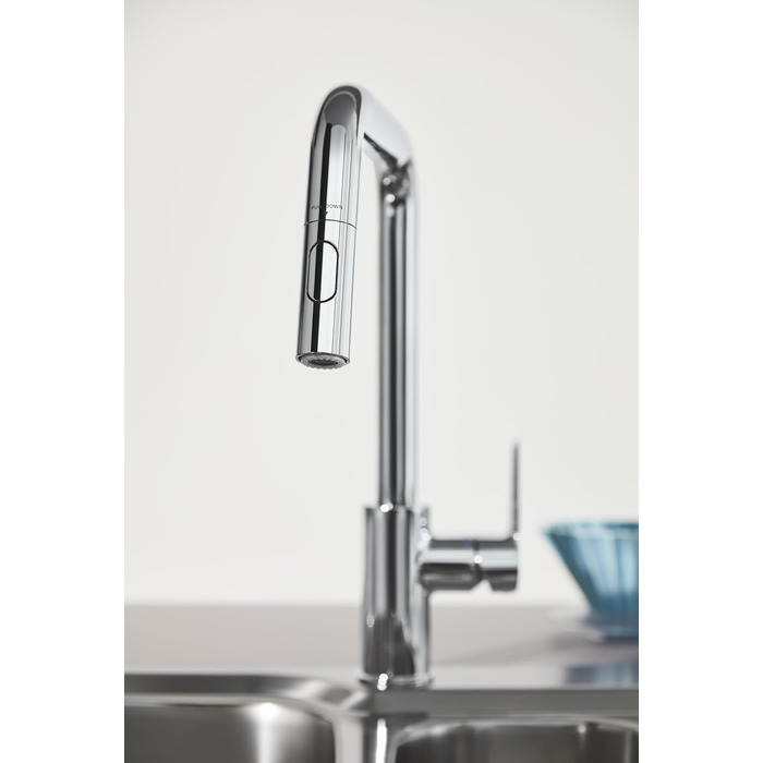 Змішувач кухонний GROHE Start чорний, висувна лійка, поворотний на 360°, економія води, легкий монтаж 306312430