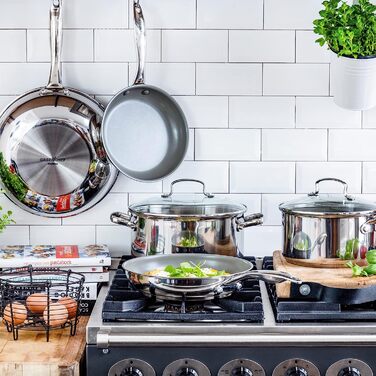 GreenChef Profile Plus каструля з антипригарною керамікою та нержавіючої сталі, 18 см, 2,1 л, з кришкою із загартованого скла, без PFAS, для індукції, жаростійка до 200°C, срібляста