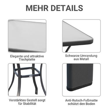 Outsunny Garden Table Квадратний скляний стіл атмосферостійкий чорний 68.5x68.5см для балкона патіо садові меблі