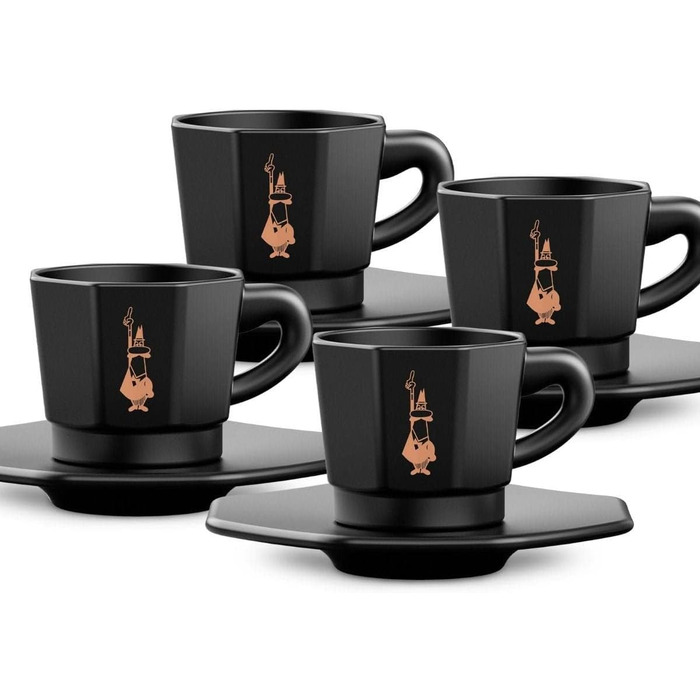 Набір еспресо-чашок Bialetti Octagonal (4 шт), матовий чорний та рожеве золото, 75 мл, RTATZ403