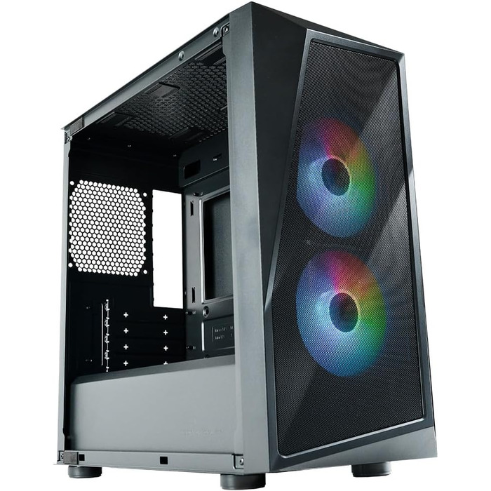 Корпус для ПК Cooler Master CMP 320 Mini-Tower, чорний, Micro-ATX, скляна бічна панель, 2x 120 мм ARGB вентилятори, підтримка різних компонентів, з кришкою для блоку живлення