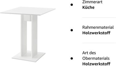 Квадратний кухонний стіл en.casa 65x65x78 см, білий матовий, стільниця з ДСП, стіл для їдальні