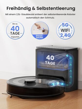 Робот-пилосос LEFANT M2 Plus з картографією, лазерною навігацією, 6000Pa, WiFi/App/Alexa, чорний