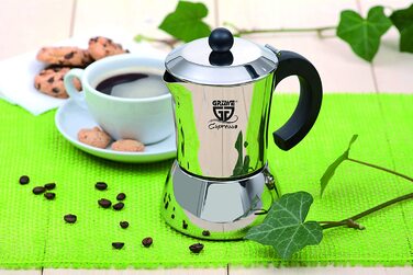 Кавоварка Gräwe espresso, виготовлена ​​з нержавіючої сталі (0 % алюмінію), ємність приблизно 200 мл або 4 маленькі чашки, також підходить для індукційних плит