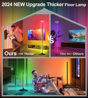 DeeprBling LED торшер для вітальні, диммований RGB світильник, керування пультом і додатком, 16 млн кольорів, музичні режими, таймер, EU-адаптер