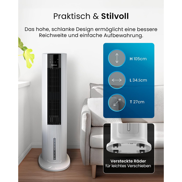 Повітряний охолоджувач Pro Breeze OmniAir з функцією водяного охолодження та пультом ДУ, 4 режими, 7л