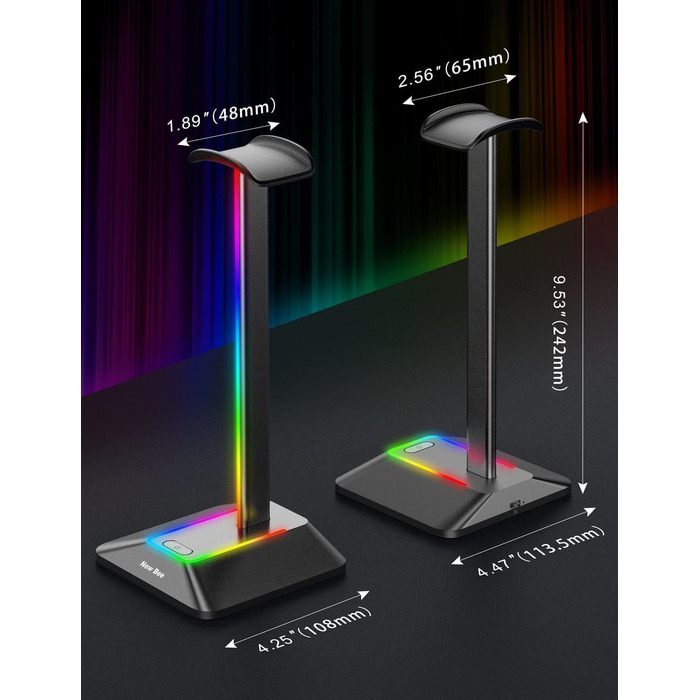 Підставка для ігрових навушників New Bee RGB з бездротовою зарядкою, 7 режимів підсвічування, USB, чорна