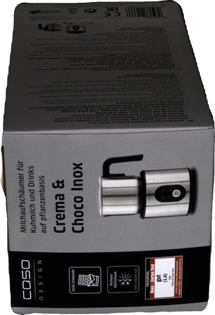 Електричний спінер для молока Caso Crema & Choco Inox, 4 функції, підходить для рослинного молока, нержавіюча сталь, термоізольована ручка, сенсорне LED-управління