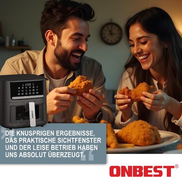 ONBEST аерофритюрниця 6,5 л з вікном, 12 програм, 1600 Вт, без олії, для 2-5 осіб + 100 аркушів паперу для випікання